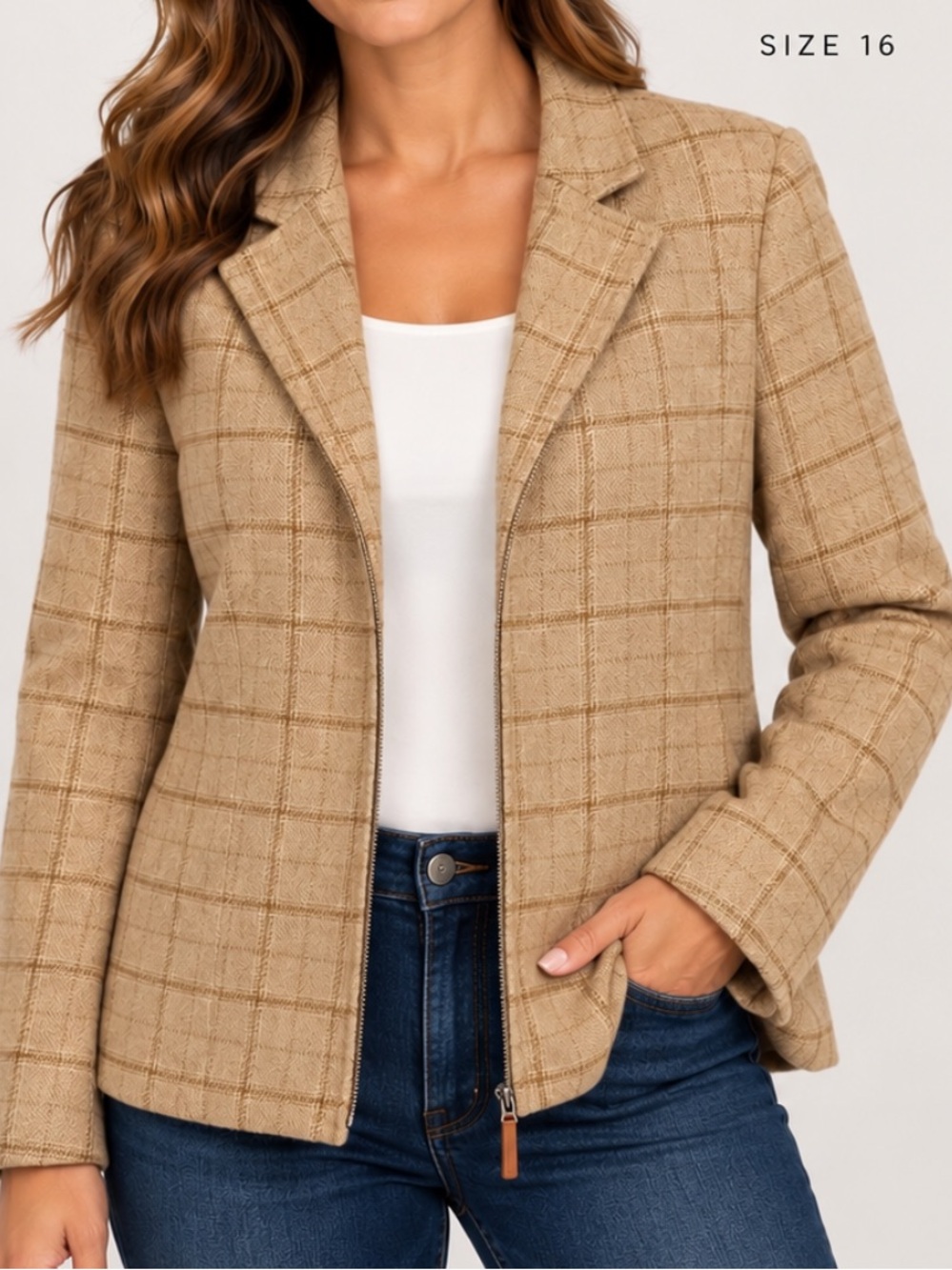Jones New York Signature 100% Lambswool Plaid Jacket Blazer Sz 16 Office Career